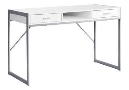 48" White and Silver Computer Desk With Two Drawers HomeRoots