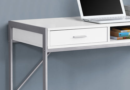 48" White and Silver Computer Desk With Two Drawers HomeRoots