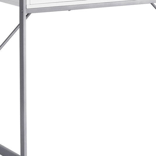 48" White and Silver Computer Desk With Two Drawers HomeRoots