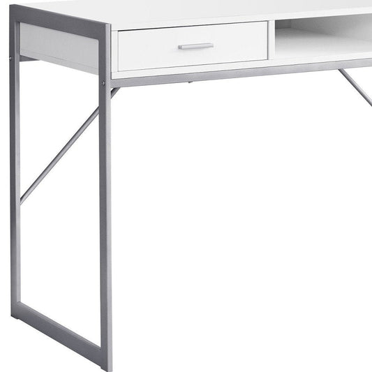 48" White and Silver Computer Desk With Two Drawers