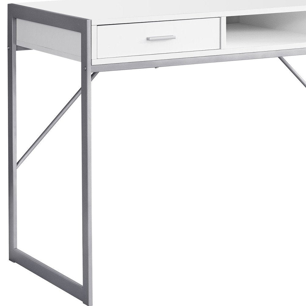 48" White and Silver Computer Desk With Two Drawers HomeRoots