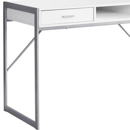 48" White and Silver Computer Desk With Two Drawers HomeRoots
