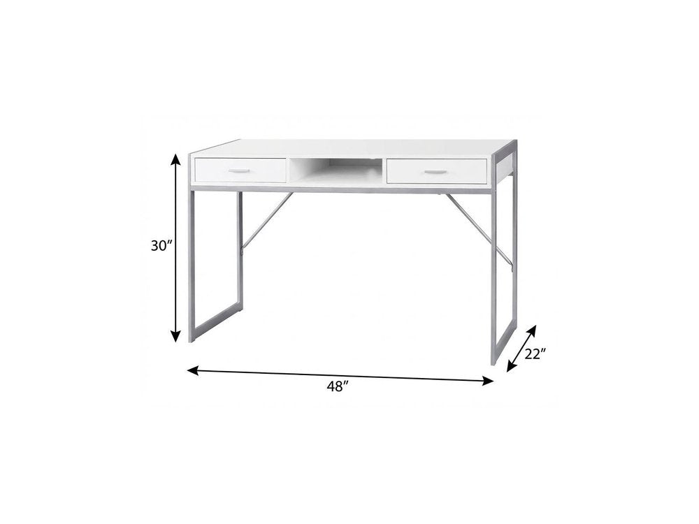 48" White and Silver Computer Desk With Two Drawers HomeRoots