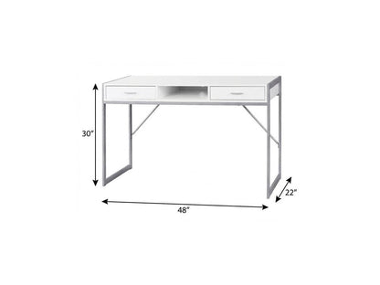 48" White and Silver Computer Desk With Two Drawers HomeRoots
