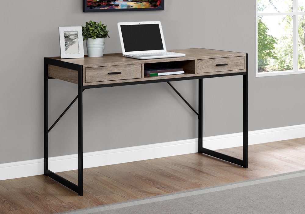 48" Dark Brown and Silver Computer Desk With Two Drawers HomeRoots