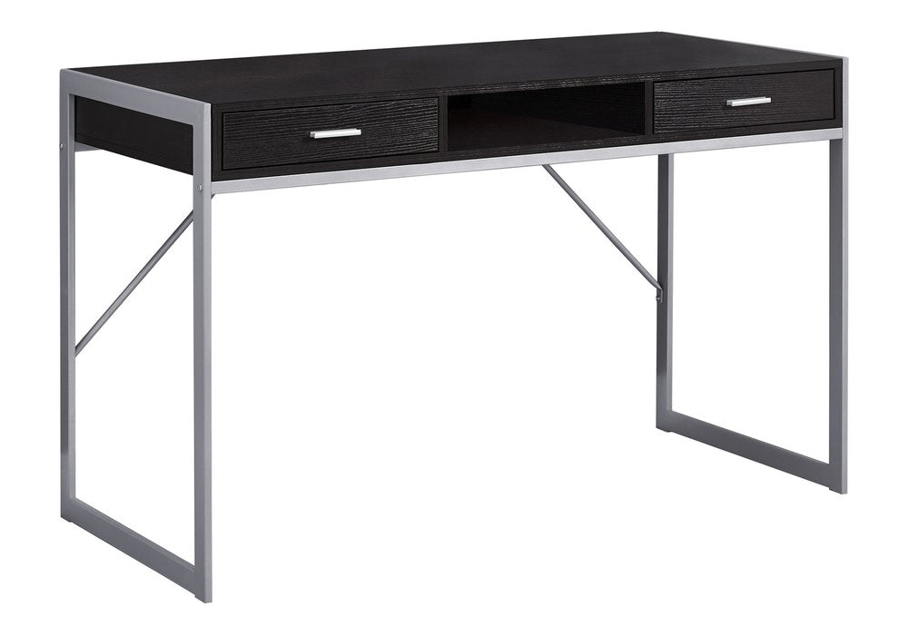 48" Dark Brown and Silver Computer Desk With Two Drawers HomeRoots