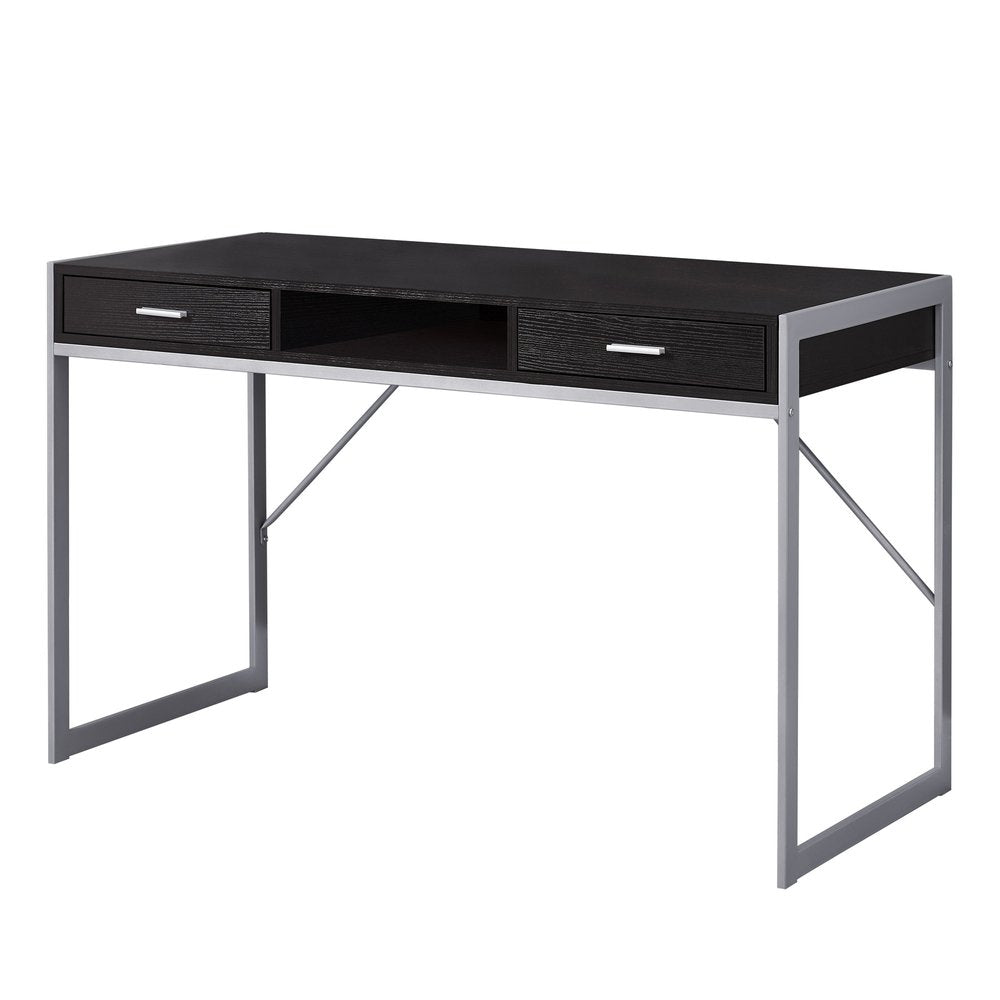 48" White and Silver Computer Desk With Two Drawers HomeRoots