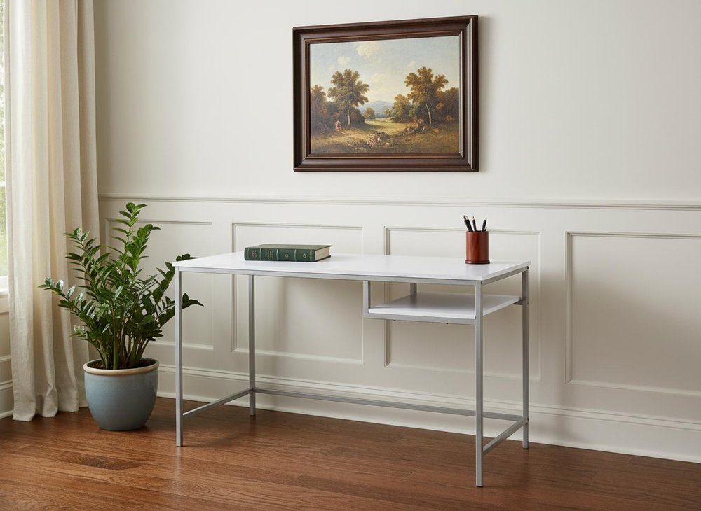 48" White and Silver Computer Desk HomeRoots