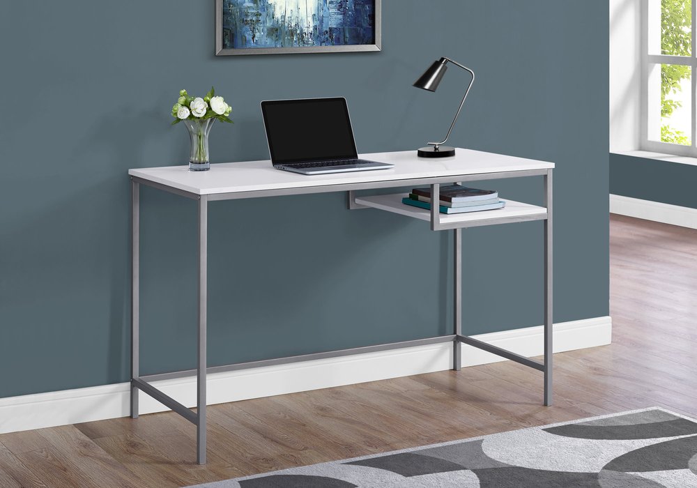 48" White and Silver Computer Desk HomeRoots