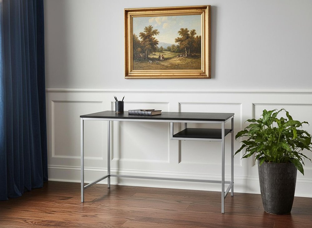 48" White and Silver Computer Desk HomeRoots