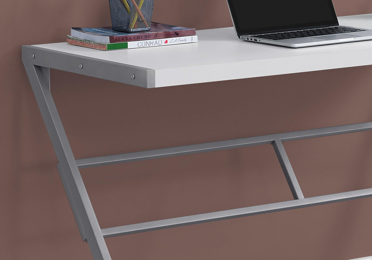22" White and Silver Computer Desk - FurniFindUSA