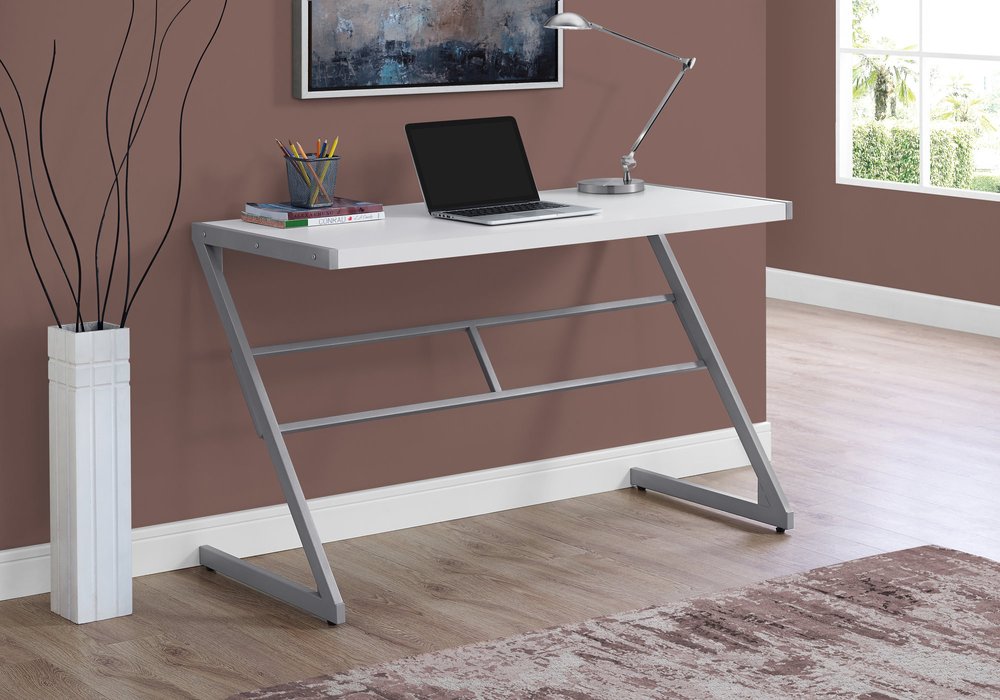 48" White and Silver Computer Desk HomeRoots