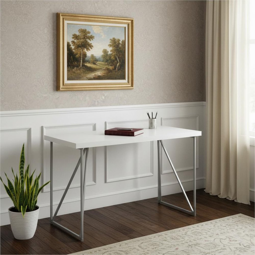 47" White and Silver Computer Desk HomeRoots