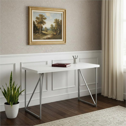 47" White and Silver Computer Desk HomeRoots