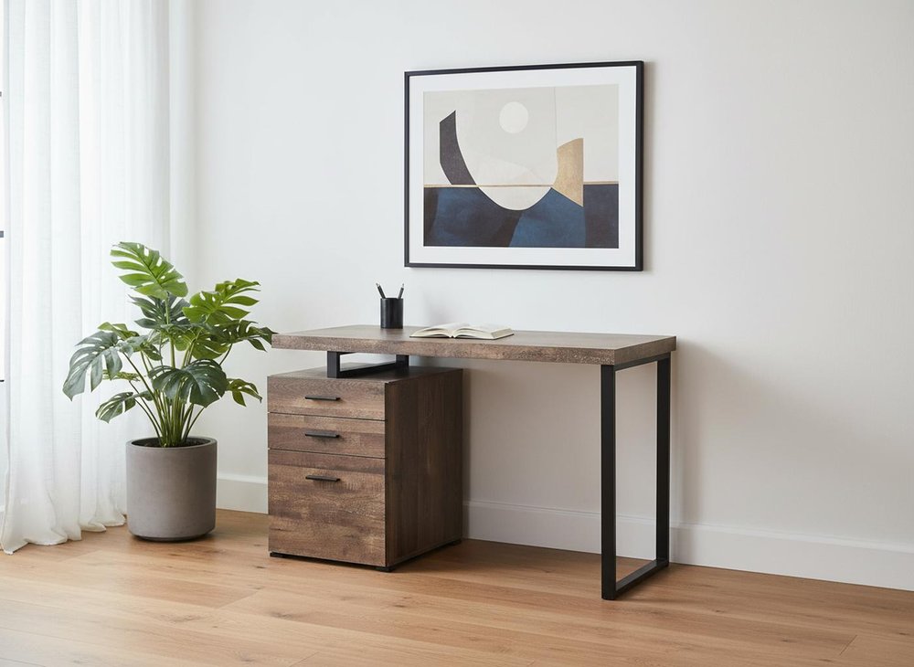 47" Brown and Black Computer Desk With Three Drawers HomeRoots