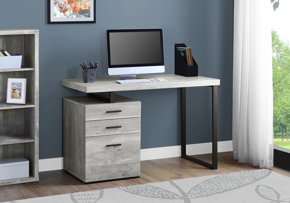 47" Gray and Black Computer Desk With Three Drawers HomeRoots