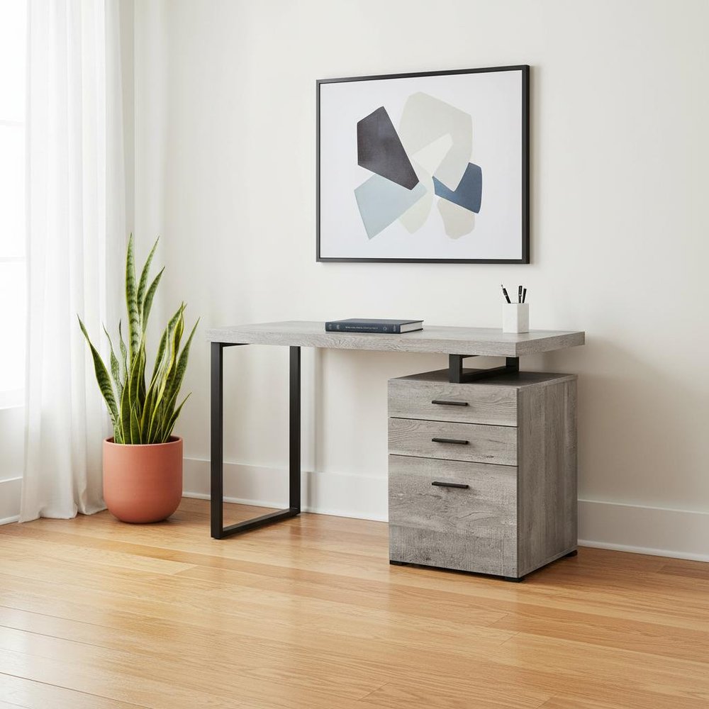 47" Gray and Black Computer Desk With Three Drawers HomeRoots