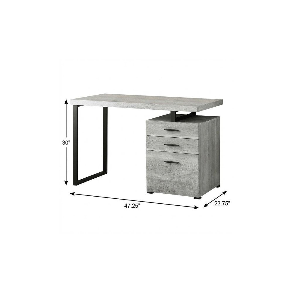 47" Gray and Black Computer Desk With Three Drawers HomeRoots