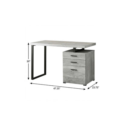 47" Gray and Black Computer Desk With Three Drawers HomeRoots