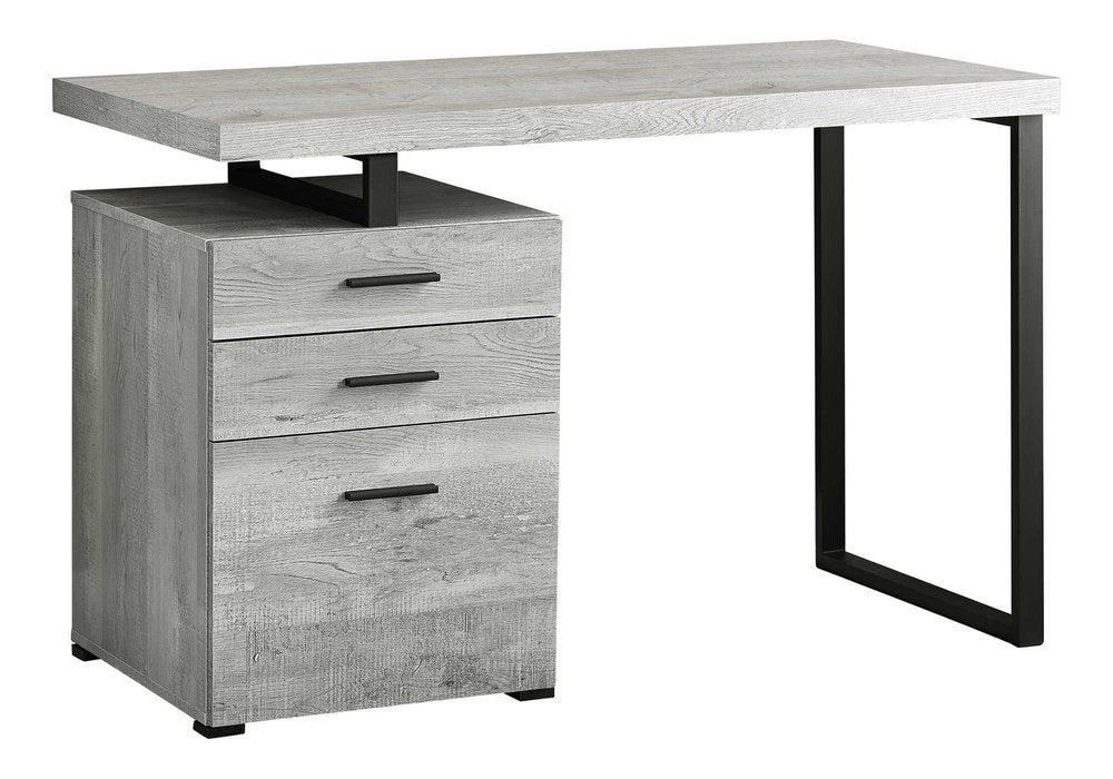 47" Gray and Black Computer Desk With Three Drawers HomeRoots