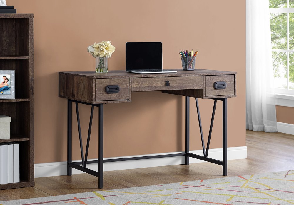 47" Brown and Black Computer Desk With Two Drawers HomeRoots