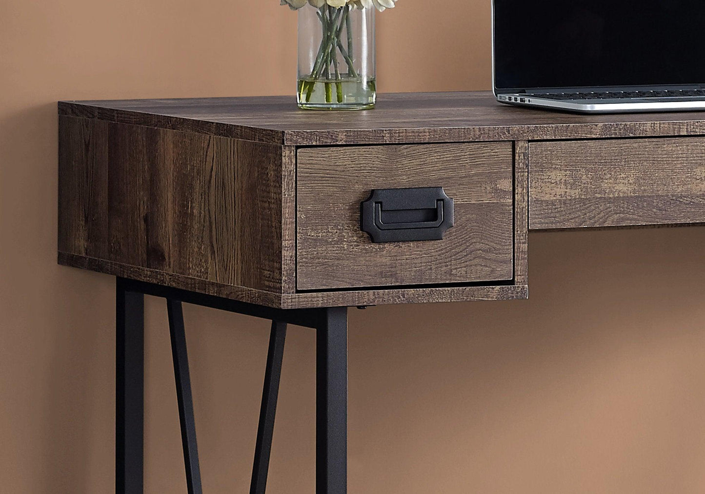 24" Brown and Black Computer Desk With Two Drawers - FurniFindUSA