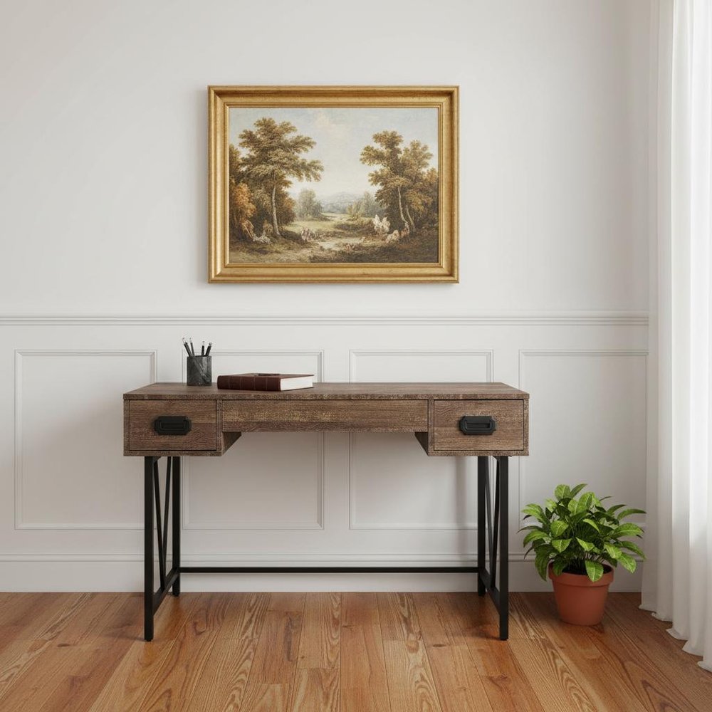 47" Brown and Black Computer Desk With Two Drawers HomeRoots