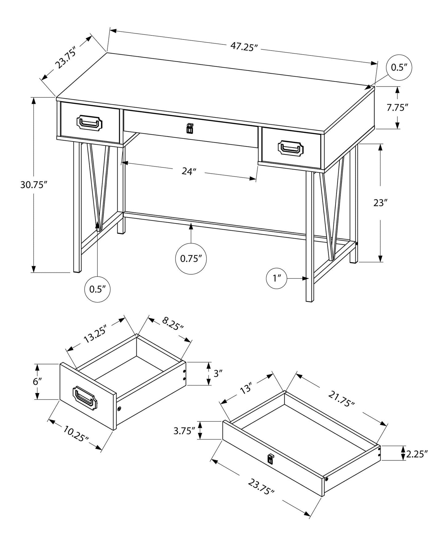 24" Brown and Black Computer Desk With Two Drawers - FurniFindUSA