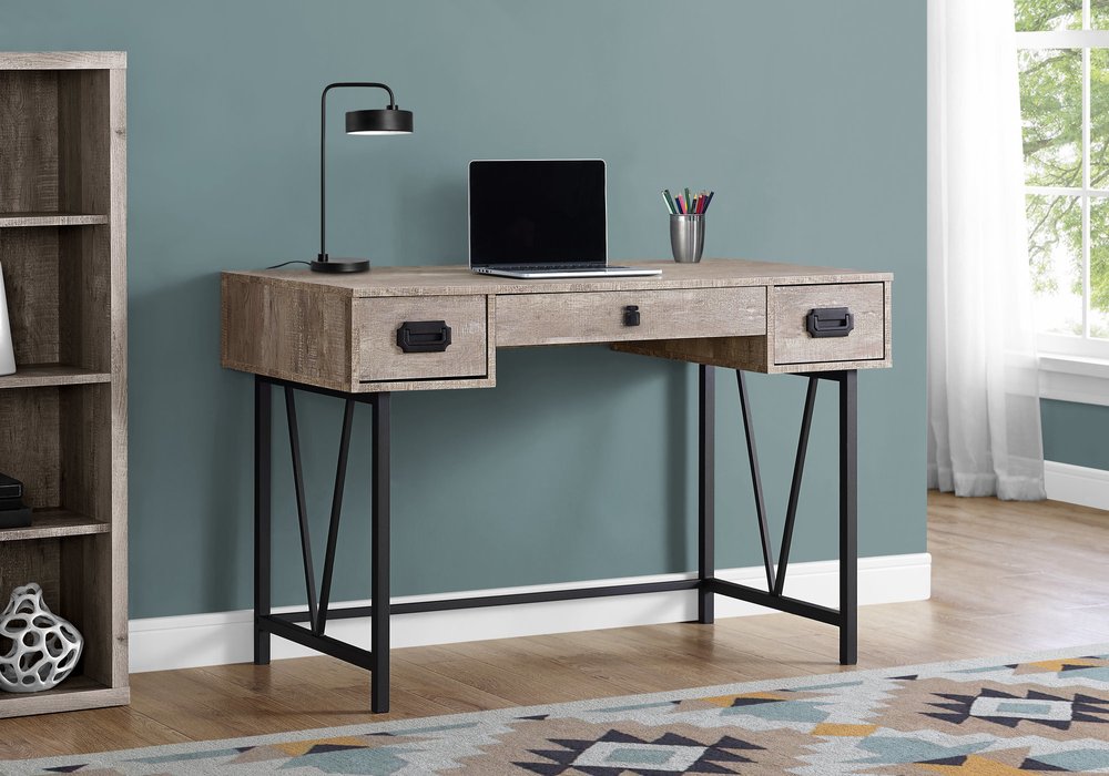 47" Taupe and Black Computer Desk With Three Drawers HomeRoots