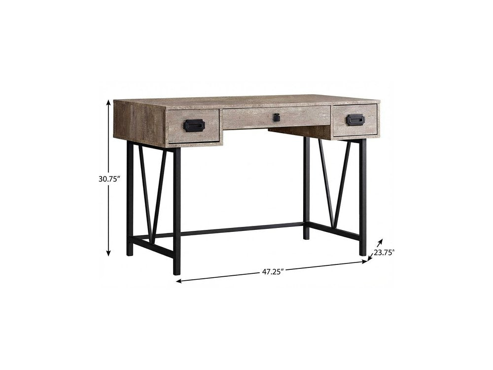 47" Taupe and Black Computer Desk With Three Drawers HomeRoots