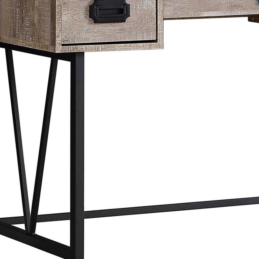 47" Taupe and Black Computer Desk With Three Drawers HomeRoots