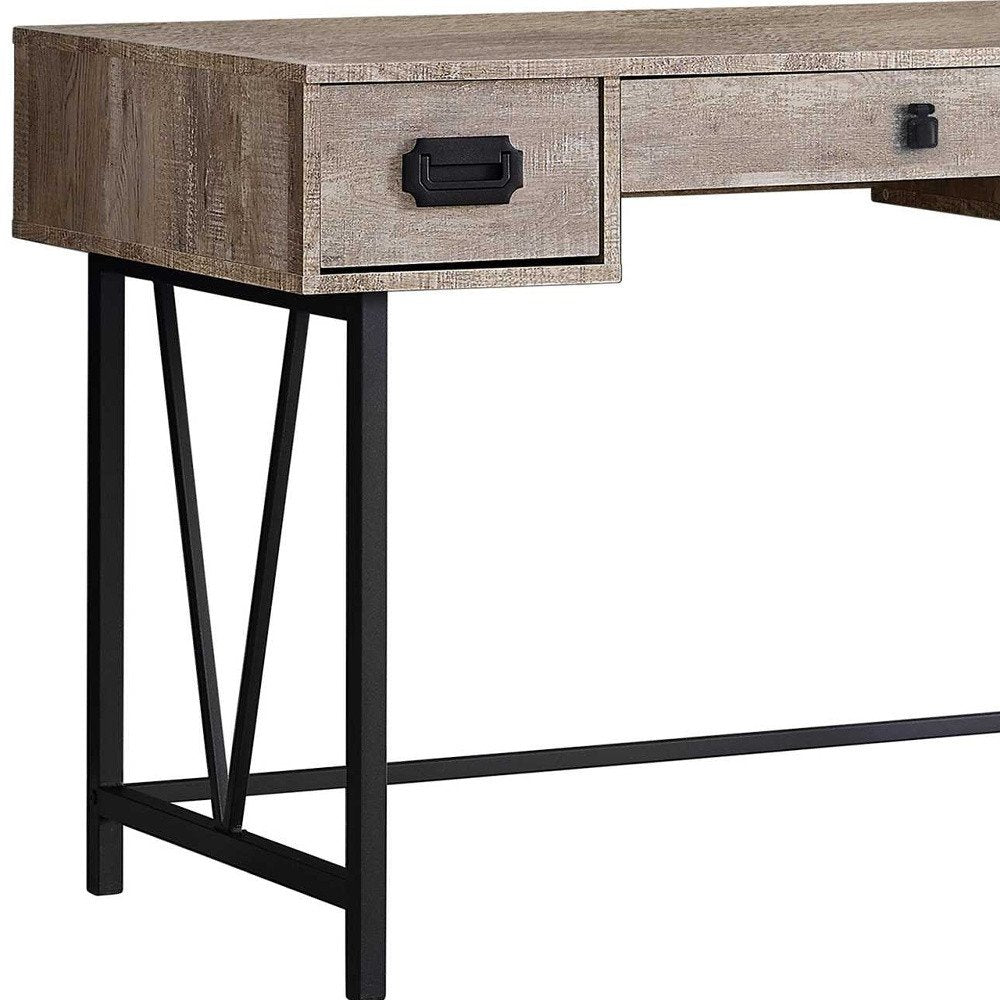 47" Taupe and Black Computer Desk With Three Drawers HomeRoots