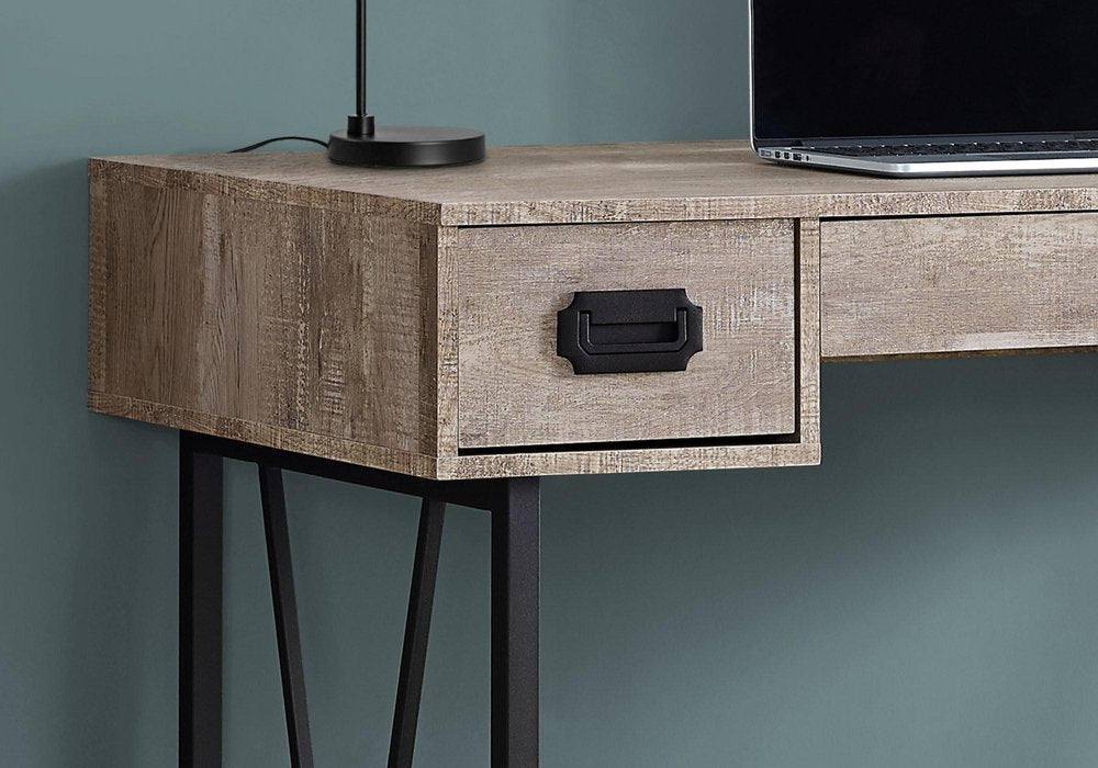 47" Taupe and Black Computer Desk With Three Drawers HomeRoots