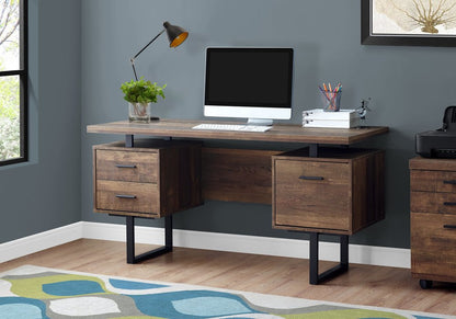 60" Taupe and Black Computer Desk With Three Drawers HomeRoots