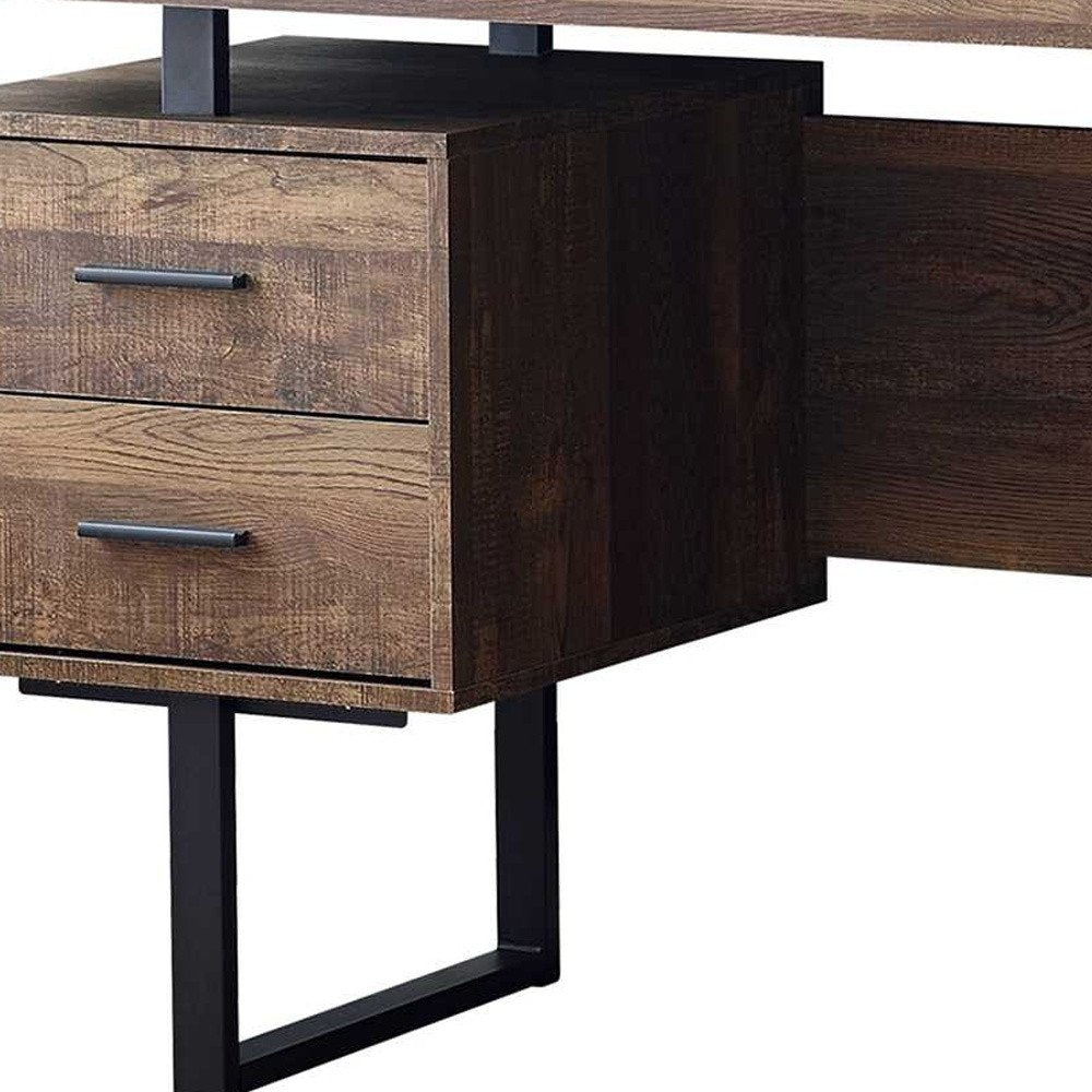 60" Gray and Black Computer Desk With Three Drawers HomeRoots