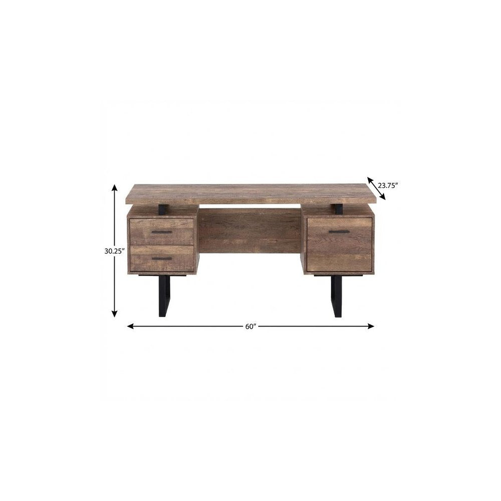 60" Gray and Black Computer Desk With Three Drawers HomeRoots