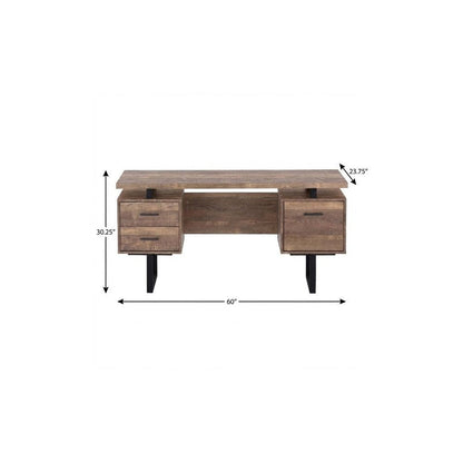 60" Gray and Black Computer Desk With Three Drawers HomeRoots