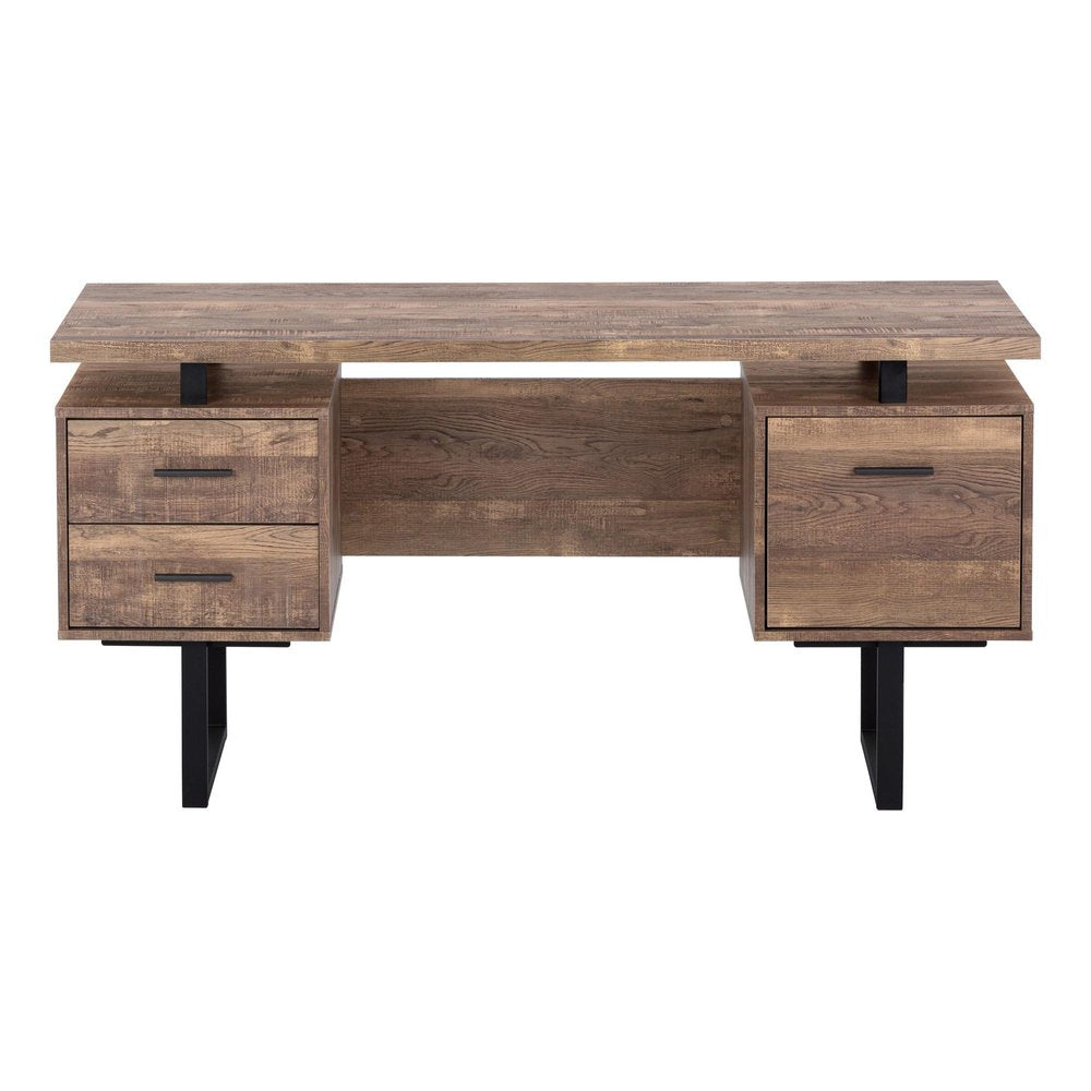 60" Gray and Black Computer Desk With Three Drawers HomeRoots