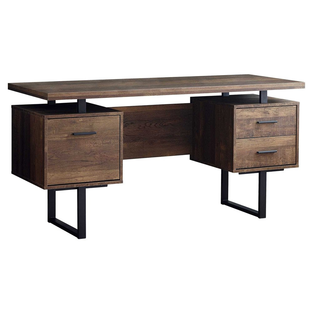 60" Gray and Black Computer Desk With Three Drawers HomeRoots