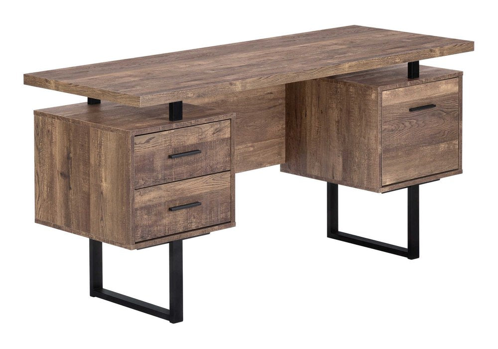 60" Gray and Black Computer Desk With Three Drawers HomeRoots