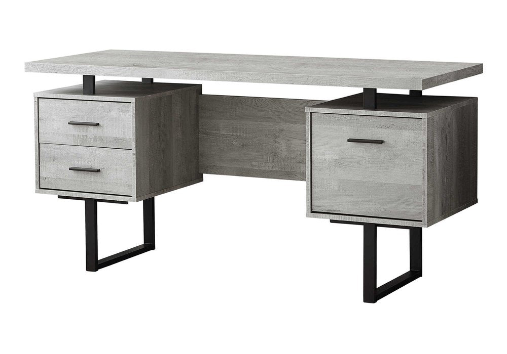 60" Gray and Black Computer Desk With Three Drawers HomeRoots
