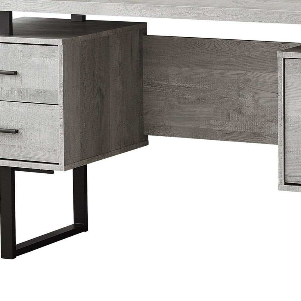 60" Gray and Black Computer Desk With Three Drawers HomeRoots