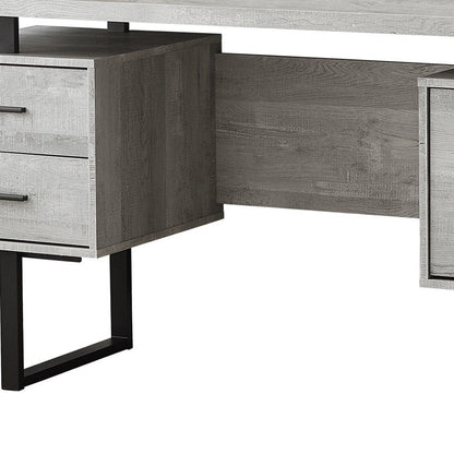 60" Gray and Black Computer Desk With Three Drawers HomeRoots