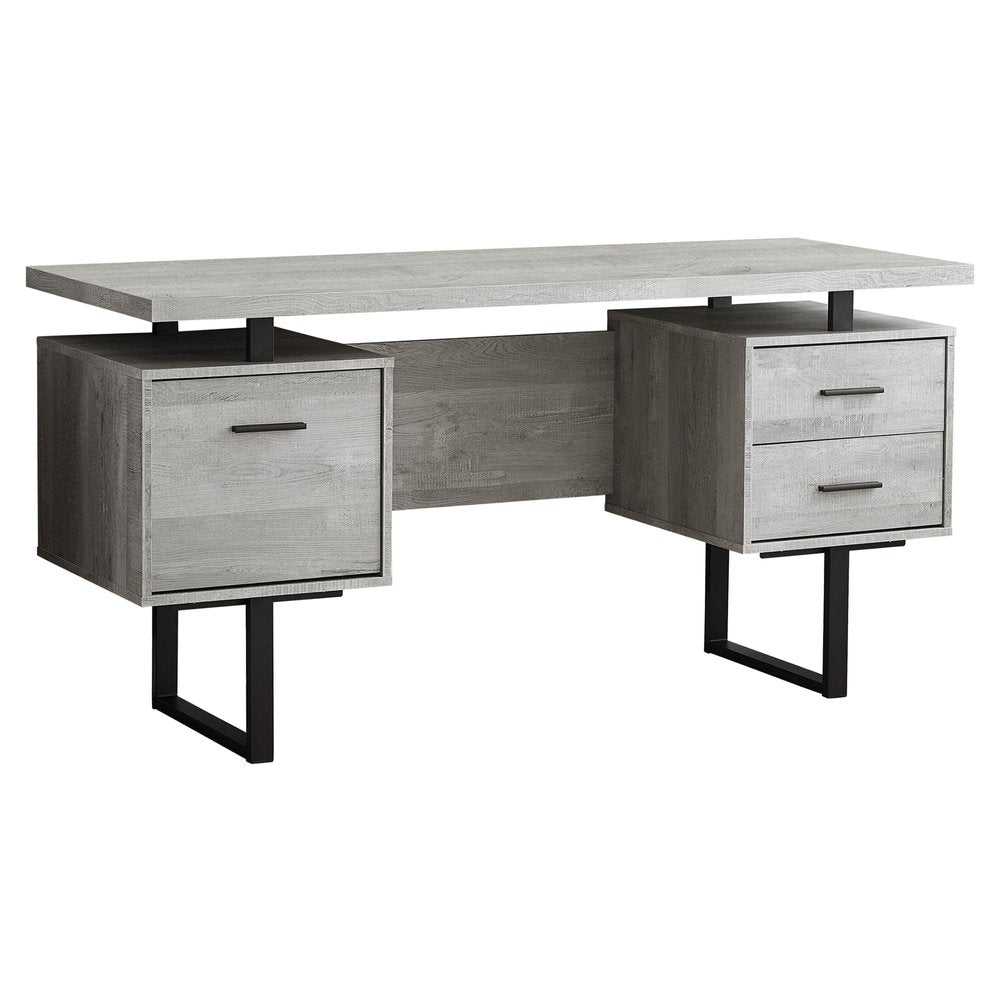 60" Gray and Black Computer Desk With Three Drawers HomeRoots