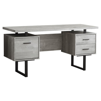 60" Gray and Black Computer Desk With Three Drawers HomeRoots