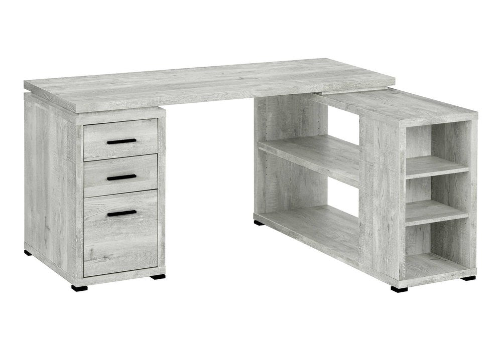 60" Taupe L Shape Computer Desk With Three Drawers HomeRoots