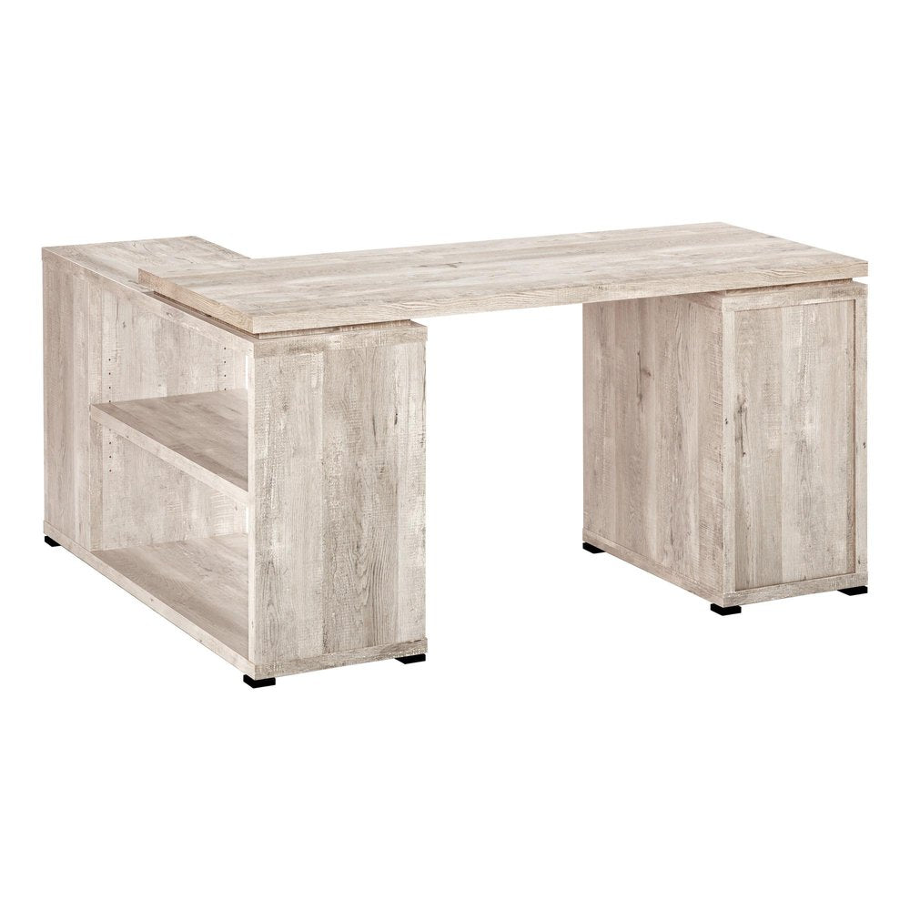 60" Taupe L Shape Computer Desk With Three Drawers HomeRoots