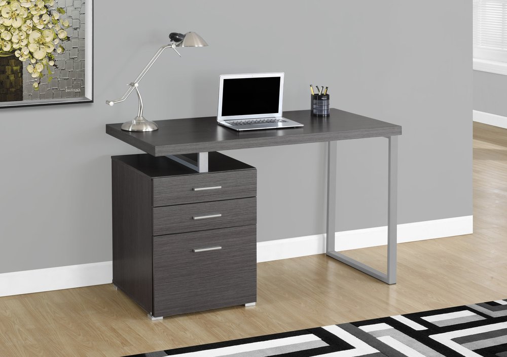 47" Gray and Silver Computer Desk With Three Drawers HomeRoots