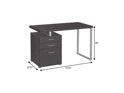 47" Gray and Silver Computer Desk With Three Drawers HomeRoots