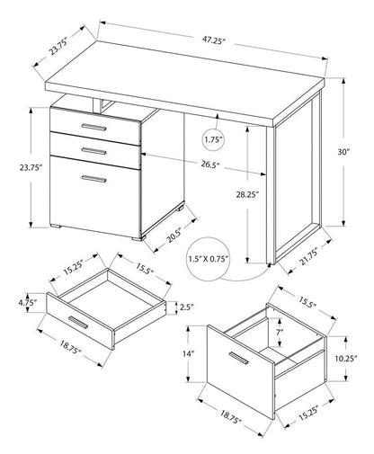 47" Gray and Silver Computer Desk With Three Drawers HomeRoots